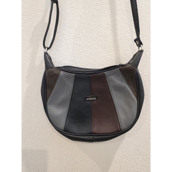 VTG Marc Chantel Leather PatchworkPiece Crossbody Purse Black GrayBrownBurgundy - Picture 2 of 9